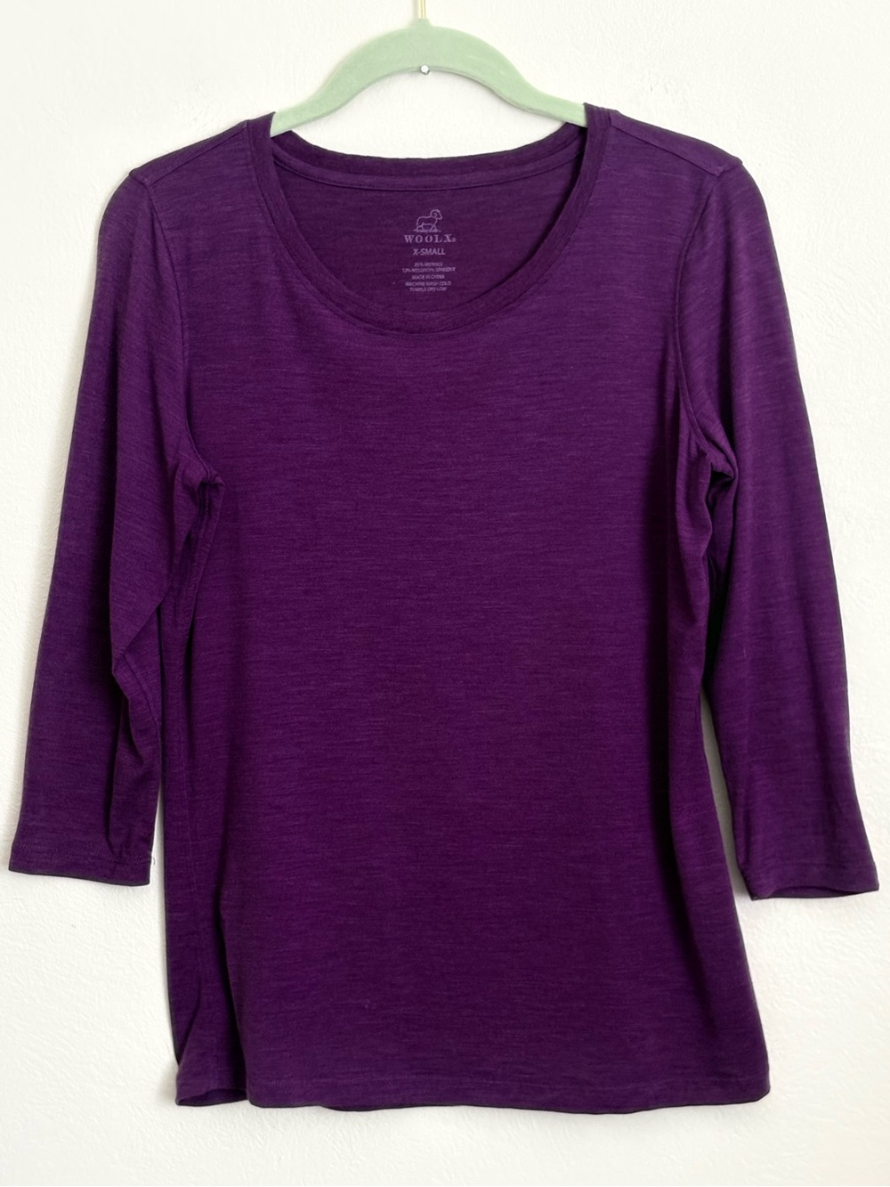 WOOLX Merino Wool Blend 3/4 Sleeve Crew Neck Lightweight Sweater Top Sz XS